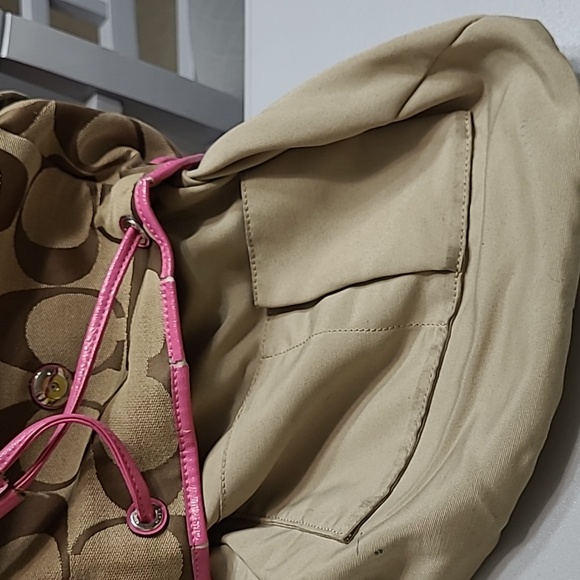 Coach Signature Stripe khaki pink Backpack bag - Picture 4 of 13